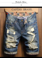 2025 Summer Ripped Denim Shorts Jeans Men's Five Quarter Loose Size Medium Pants Fashion Brand Personality Beggar