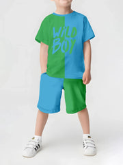 2025 Summer New Children's Set Girls' Summer Set Short Sleeve T-shirt Boys' Printed Casual Round Neck