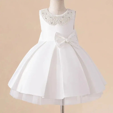 Luxury Baby Girls Party Dress Beading White Princess Dress For Kids Birthday Elegant Wedding Bridesmaid Pageant Baptism Vestidos
