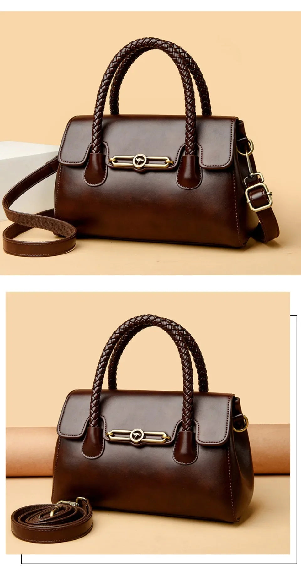 Retro High Quality Oil Leather Women Top-handle Shoulde Bags Vintage Casual Totes Trendy Lock Designer Handbag Small