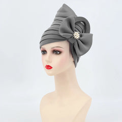 Multilayer Bow-tie African Headtie for Women Diamond Turban Caps Nigerian Wedding Gele Muslim Headscarf Bonnet Female Head Wraps