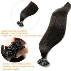 K Tip Hair Extensions Real Human Hair Black U tip Hair Extensions Human Hair Black Silky Straight for women 30g 50s 12-22inch