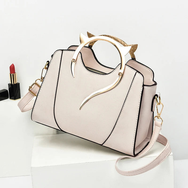 Cat Shaped Handle Women Handbag Trendy And Fashionable, Solid Color, Simple And Casual Crossbody Shoulder Shell Bag