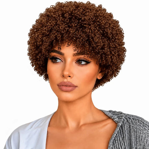 Women's fluffy light brown wig, 8 inches, stylish and versatile, suitable for all women.