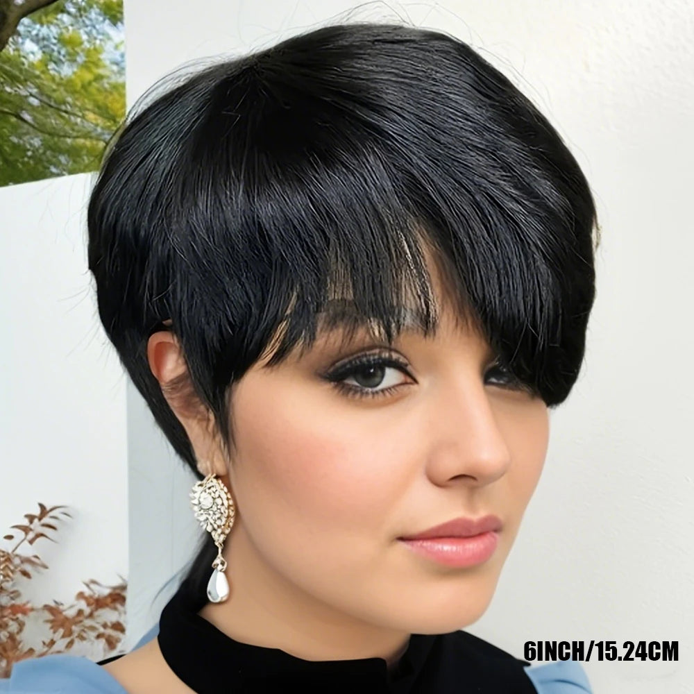 Pixie Cut Wigs Short Human Hair Wigs with Bangs Short Layered Full Machine Made