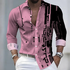 Men's 21-Color Long-Sleeved Shirt Loose Fit Black White Patchwork Geometric Letter Print Stylish Design Casual Fashion Top