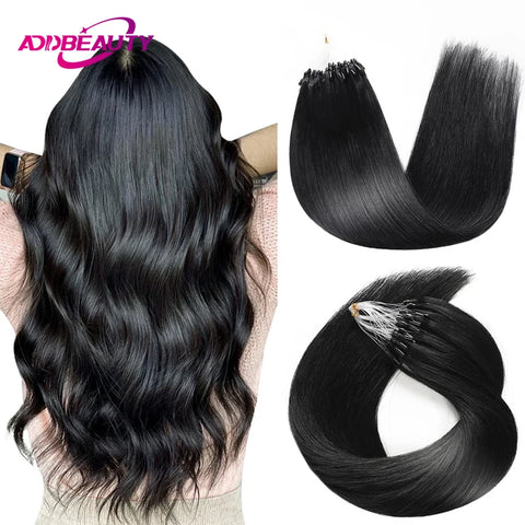 Micro Loop Hair Extensions Remy Human Hair Straight Human Fusion Hair 50 Strands Micro Link Hair Extension Natural Beads Hair
