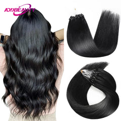 Micro Loop Hair Extensions Remy Human Hair Straight Human Fusion Hair 50 Strands Micro Link Hair Extension Natural Beads Hair
