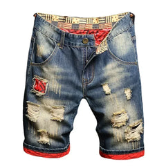 2025 Summer Ripped Denim Shorts Jeans Men's Five Quarter Loose Size Medium Pants Fashion Brand Personality Beggar