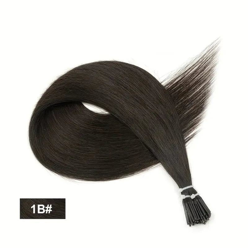 I Tip Hair Extensions Real Human Hair 50 Strands Jet Black Straight Pre-Bonded I Tip Hair Extensions Add Hair Length&Volume 50g