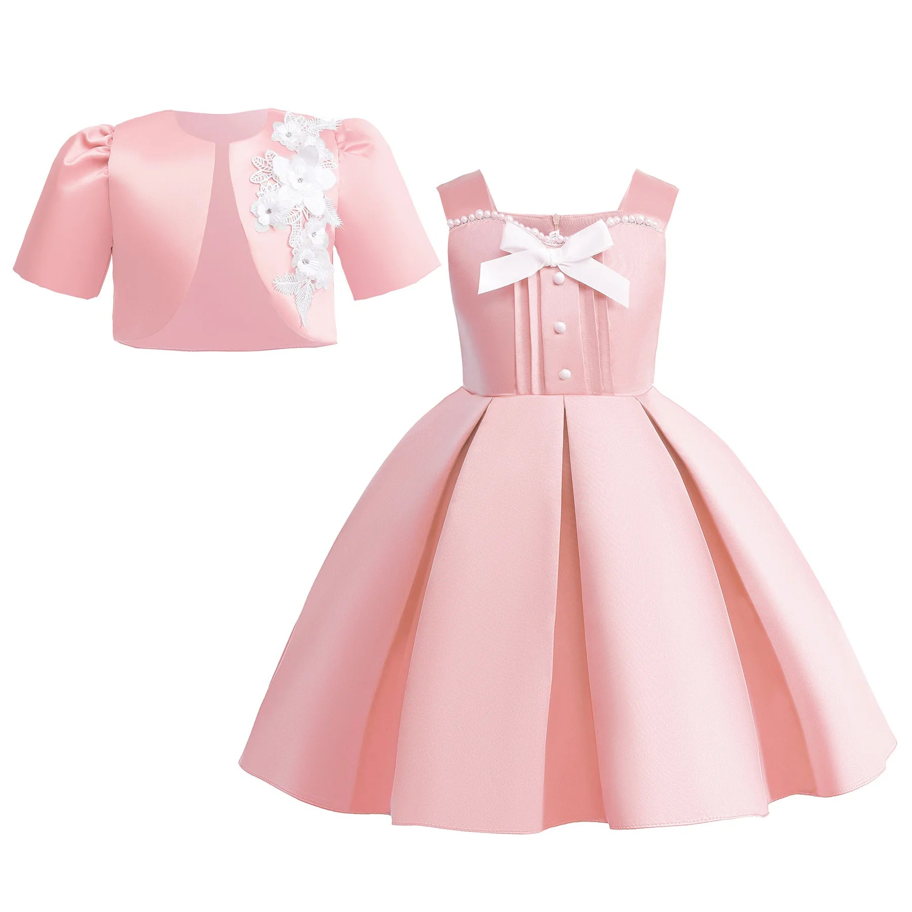 New Girls Dress Summer Sleeveless Princess Dress +Green Short Jacket