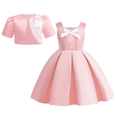 New Girls Dress Summer Sleeveless Princess Dress +Green Short Jacket
