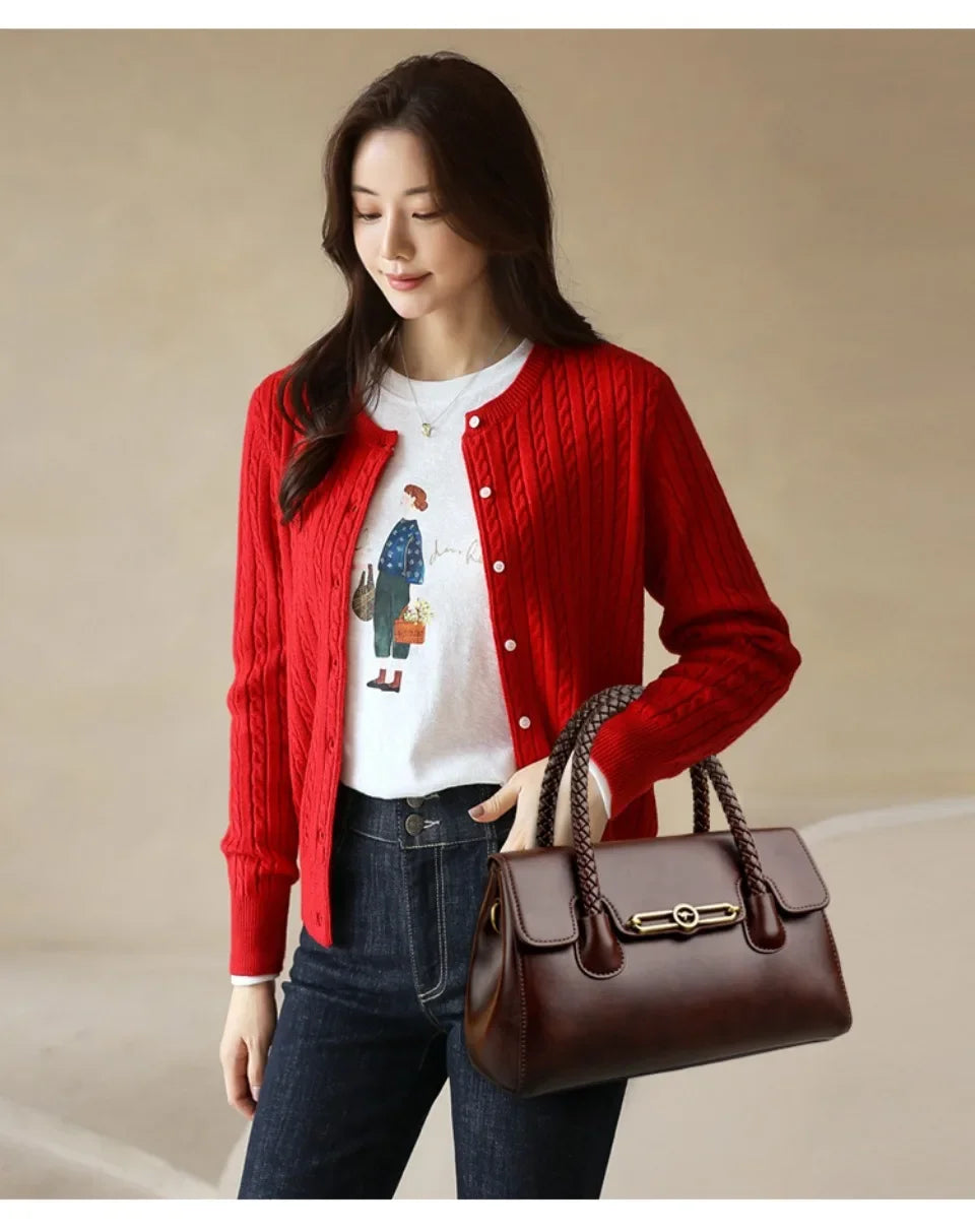 Retro High Quality Oil Leather Women Top-handle Shoulde Bags Vintage Casual Totes Trendy Lock Designer Handbag Small