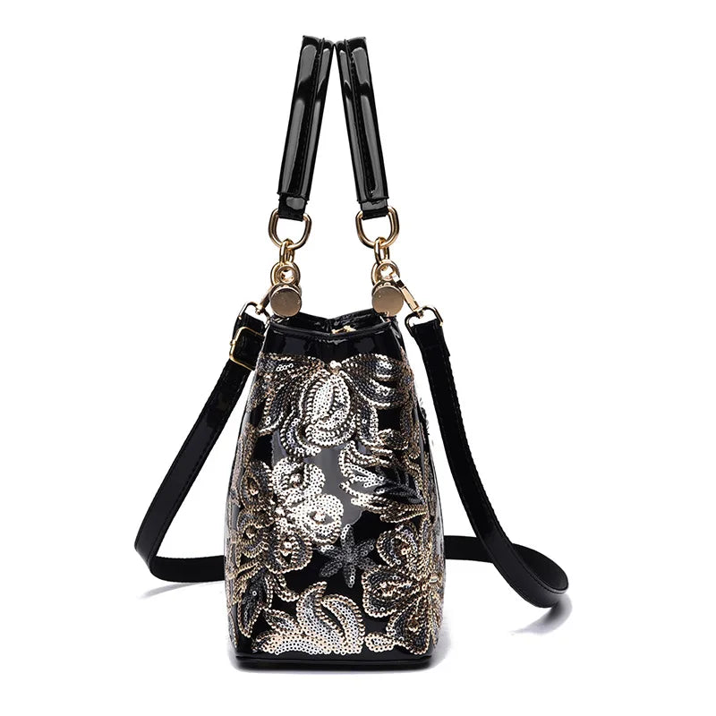 Retro handbag Large capacity bright leather doubl embroidered women's