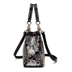 Retro handbag Large capacity bright leather doubl embroidered women's