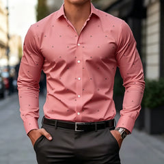 Men's Lightweight Long Sleeve Shirt With Subtle Geometric Dot Print Slim Fit Breathable Fabric For Formal Casual Daily Social Oc