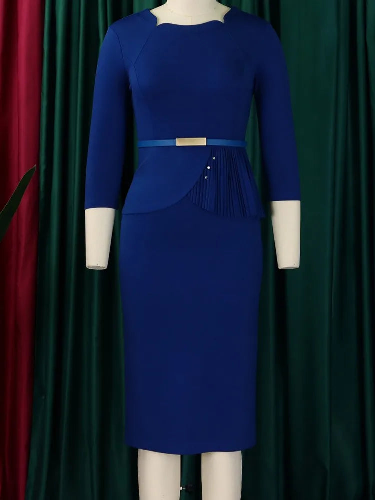 L-3XL Plus Size Elegant Midi Dress 2025 Spring Summer Women Office Lady Dress