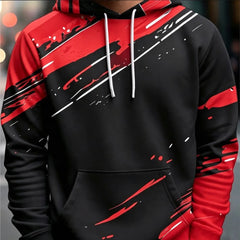 Casual Men Pullover Hoodie Abstract Graffiti Brush Print Long Sleeve Drawstring Pocket Streetwear Sweatshirt