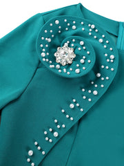Elegant Church Dresses Long Sleeves 3D Flower Beading Women Peplum O Neck Long Sleeves Midi Evening Party Wedding Guest Autum