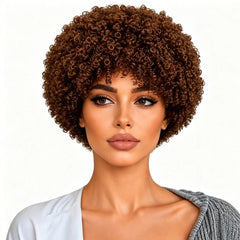 Women's fluffy light brown wig, 8 inches, stylish and versatile, suitable for all women.