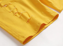 Shorts Men Hole Jeans Streetwear Mid Waist Washed Distressed Pockets Knee Length Vintage Ripped Denims Straight Short Pants