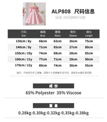 New Girls Pink Knee Length Shoulderless Dress Older Children Shoulder 3D Flower Dress Party Catwalk Evening Dress 8-12Y ASQ03