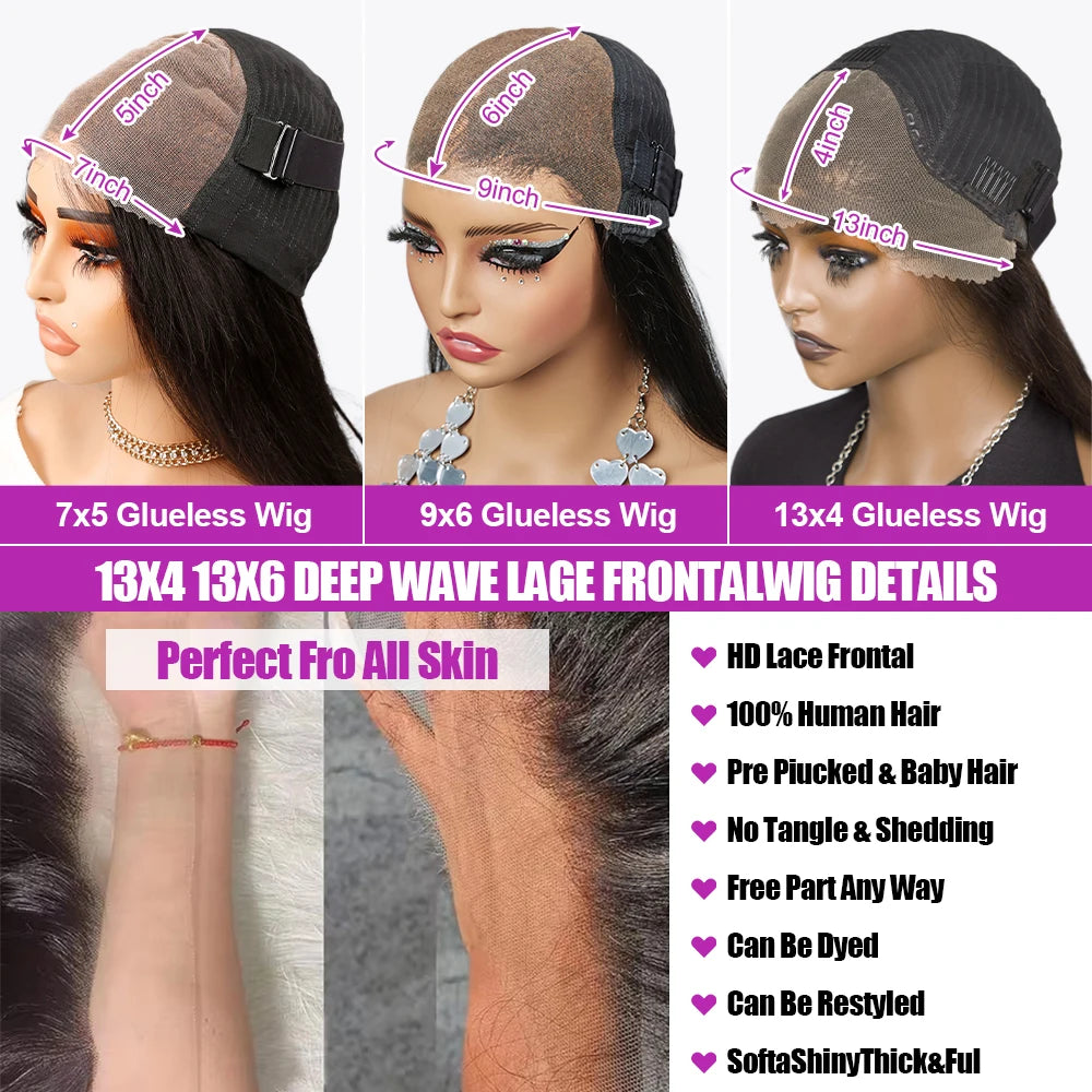 Wear And Go 13x4 Water Wave Bob Lace Wig For Women Curly 7x5 Glueles Human Hair Wig Ready To Go Hu