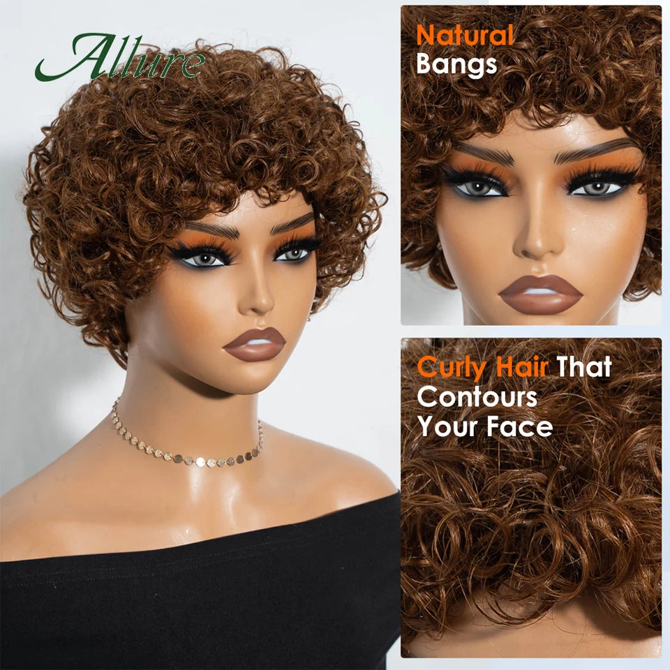 Brazilian Short Pixie Afro Kinky Curly Wigs for Women Glueless