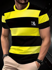 Fashion men's minimalist striped printed T-shirt summer leisure outdoor sports fitness round neck short sleeved men's shirt top