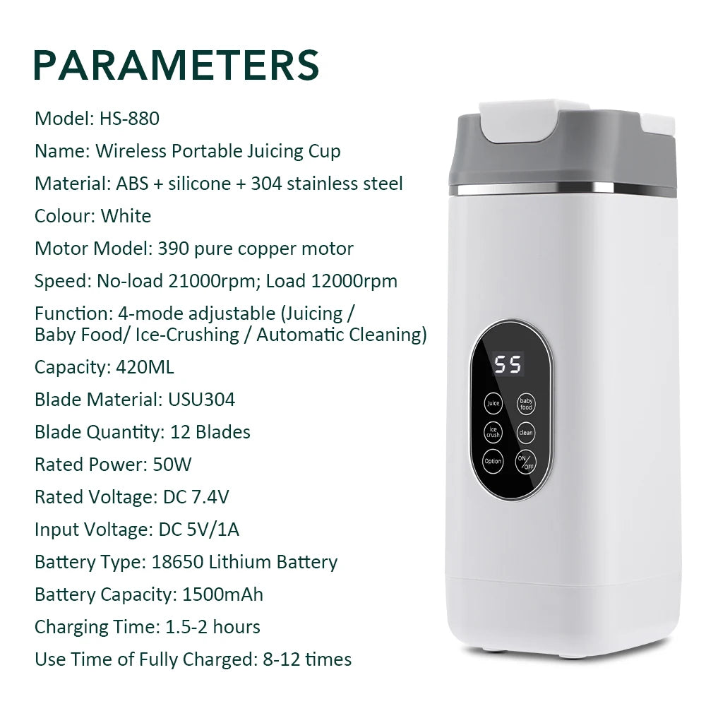 6 Blades Electric Juicer Cup 2 Cups For Travel Portable Juicer Mixer Usb Charge Fresh Fruit Juice Personal Blender Smoothie