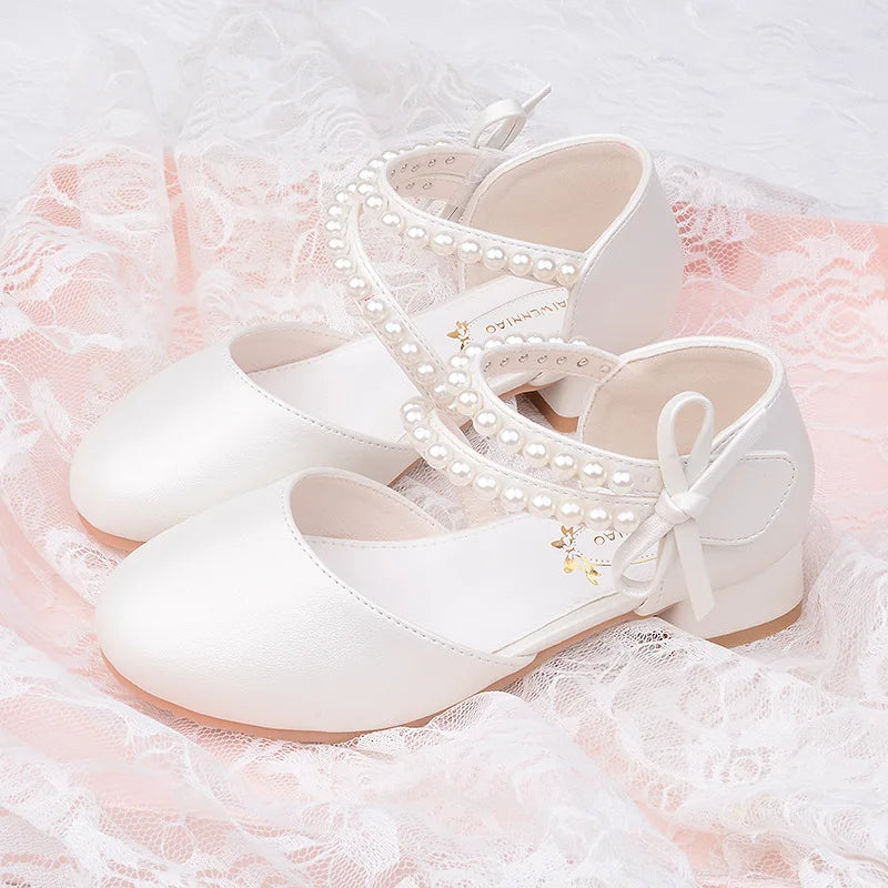 Spring Summer Girl Princess Shoes Pearl Bowknot Children Party