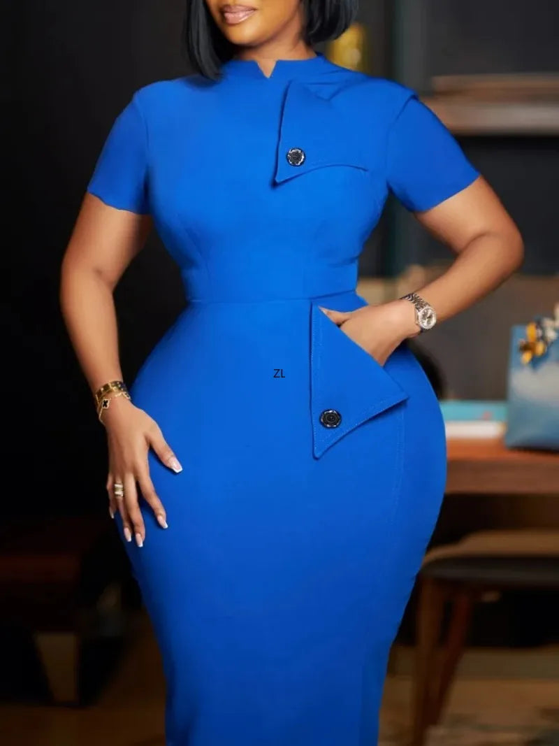 2024 Summer  autumn women elegant office Midi Dres Ladies