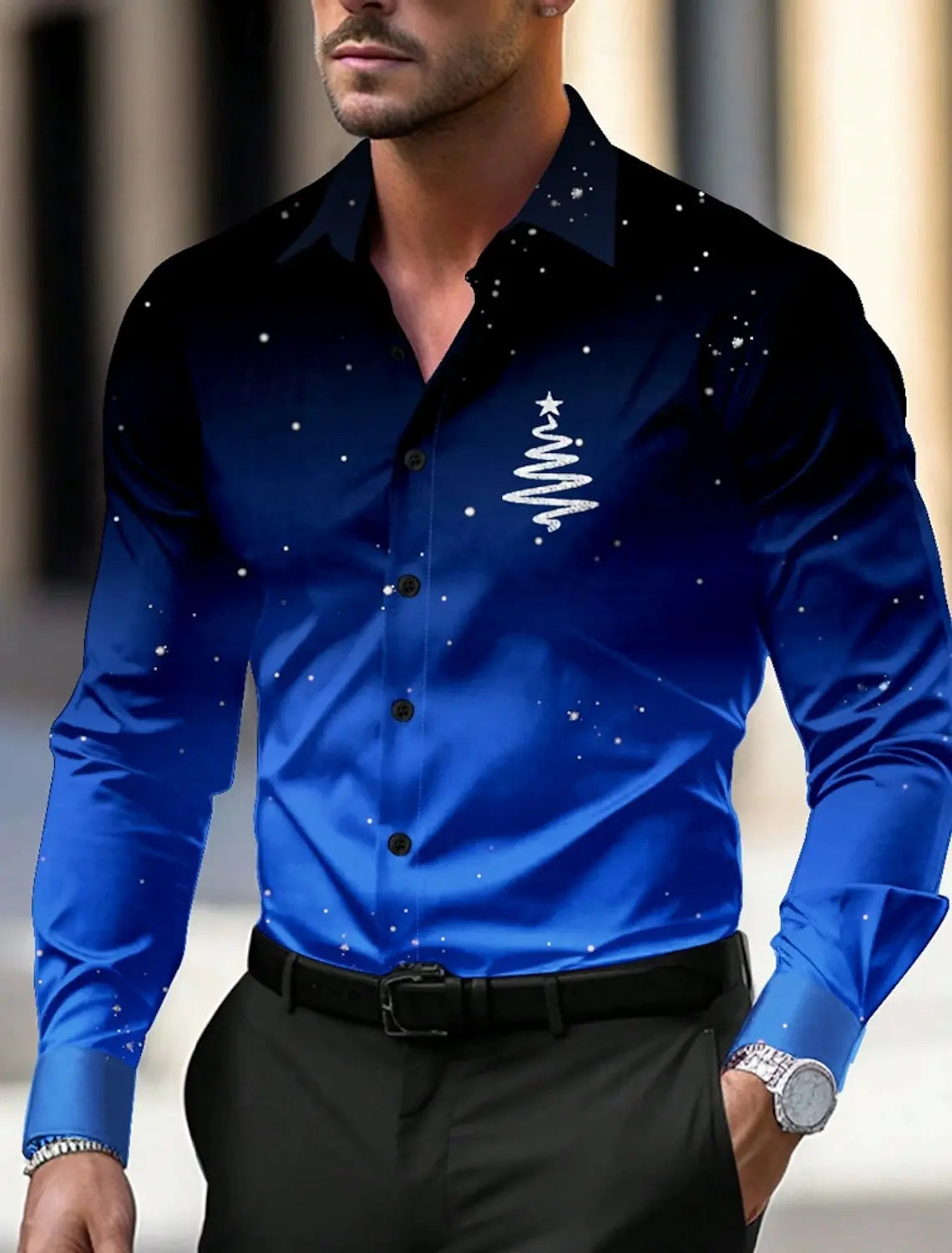 Christmas Theme Men's Christmas Trees Printed Shirts Snowflake Grad Shirts