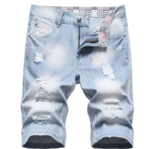 New Summer Men Blue Denim Shorts Italian Style Male Shorts Jeans High Quality Male Stretch Fit Ripped