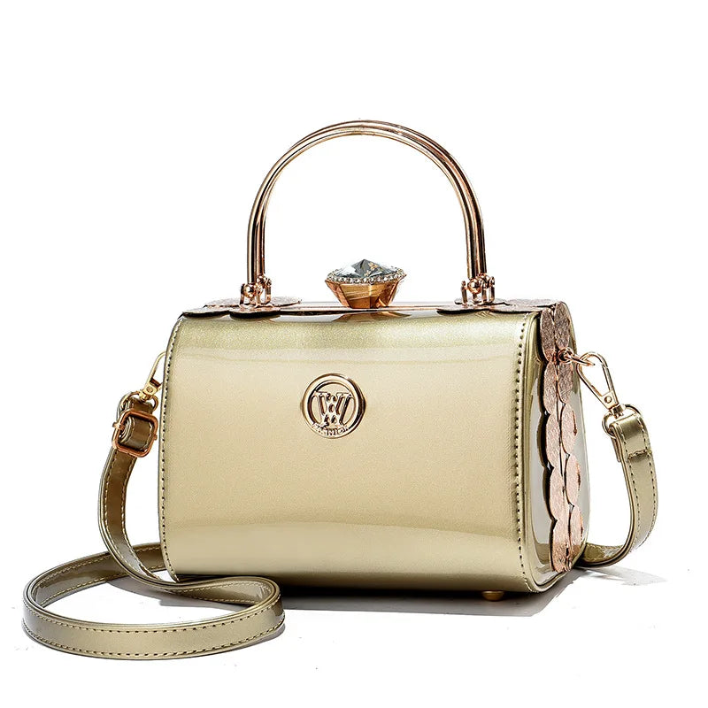 Fashion Women's Bright Leather Steel Armor Bag New Lacquer Leather Bride Handbag