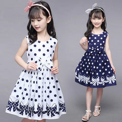 Summer Girls Short Sleeve Dress For Kids Polka Dot Dress Wedding Birthday Party Vestidos 3 6 7 9 12Year Children Casual Clothing