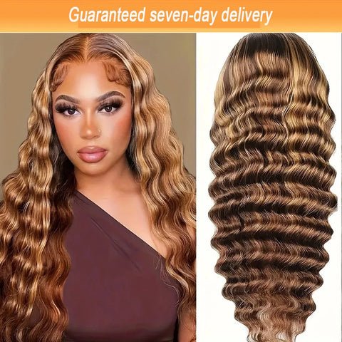 200% 13x4 Highlight Human Hair Wig Deep Wave Lace Front Wig For Women 13x4 Ombre Lace Frontal Wig Human Hair Free Part Pre