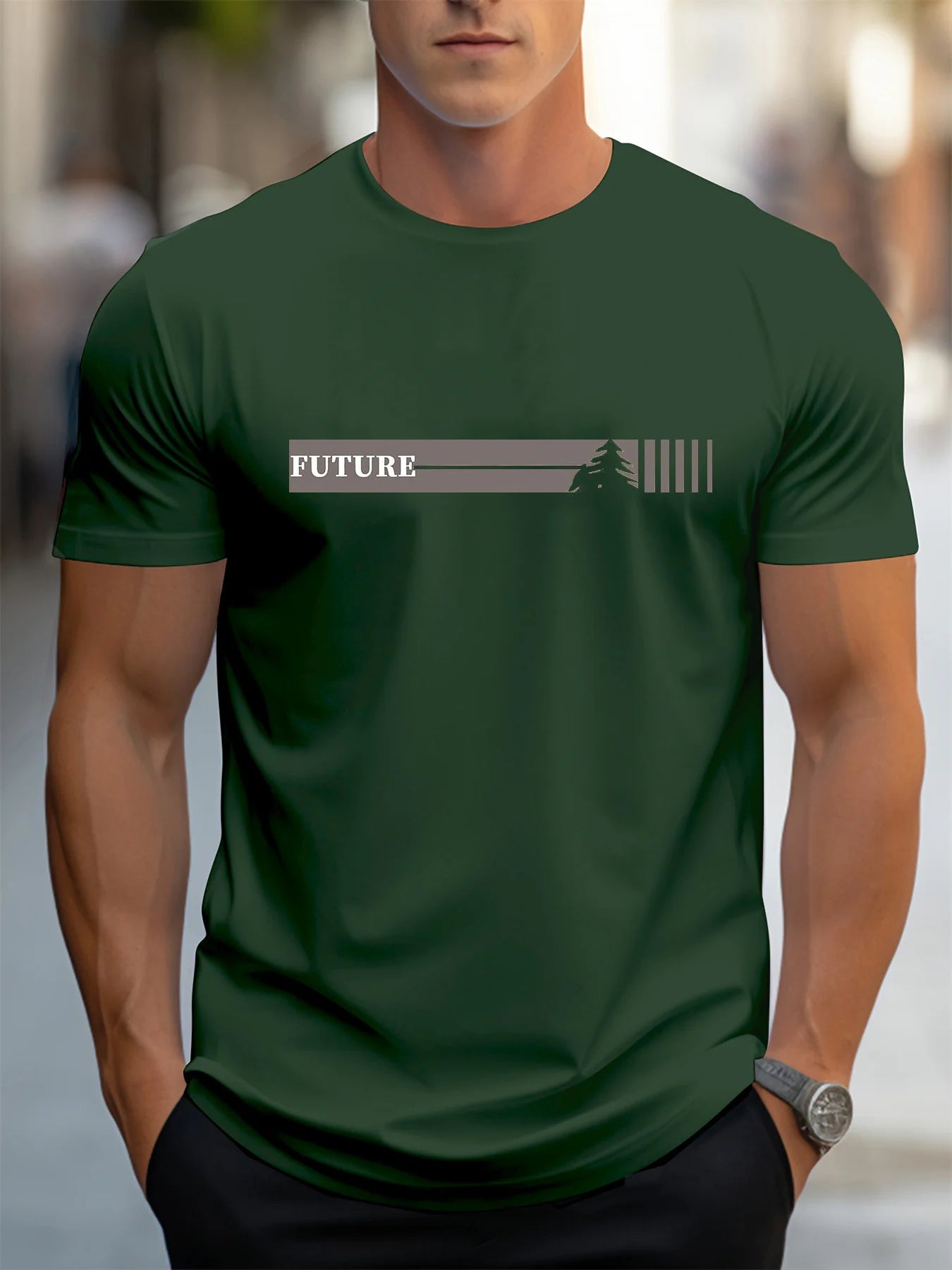 Men's Summer 100 Cotton Fashionable Casual Loose Plus Size Future Pattern Printed Sports Round Neck Short Sleeve T-shirt Top