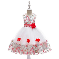 Kids Party Dresses For Girls Flower Embroidery Dress Gown For Infant 1st Birthday Wedding Bow Princess Baptism Christmas Dress