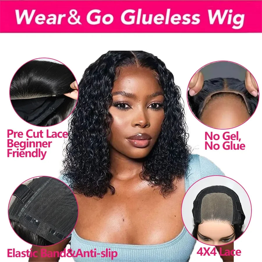 Jerry Curly Lace Front Short Bob Glueless Wigs Human Hair 4x4 Closure Wigs Pre Cut Lace Ready to Wear 13x4 Front Wigs For Women