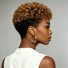 Two Tone Black Honey Blonde Short Kinky Curly Human hair Fashion 80% Density  full wig