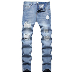 Pencil Pants Men Hole Jeans Mid Waist Skinny Pockets Vintage Ripped