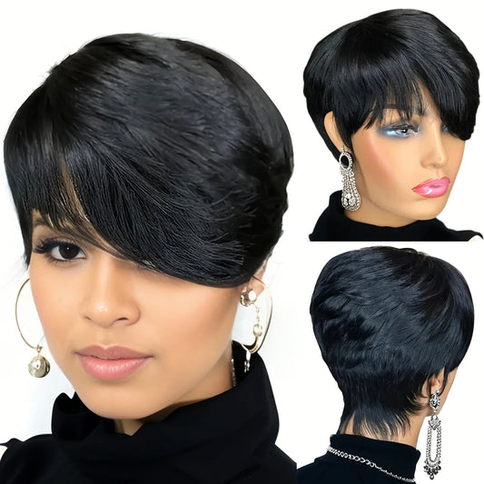 Pixie Cut Wigs Short Human Hair Wigs with Bangs Short Layered Full Machine Made