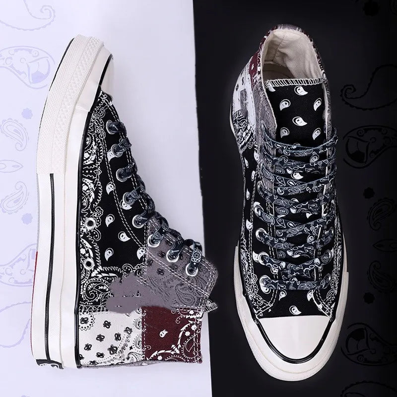 Sports Shoelaces Cashew Flower AF1 Canvas Shoe laces Black and White Color Ins Trend Personality Flat Shoelace Rope Wholesale