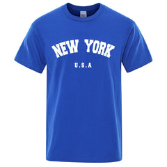 U.S.A New York USA City Street Printed T-Shirts For Men Loose Oversized T Shirt Fashion Breathable Short Sleeve Cotton Clothing
