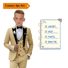 Autumn New Arrival Kids Formal Suit Set, 3 Pieces Velvet Notched Lapel Neck , Matching Vest and Pants, Boy's Tuxedo Set
