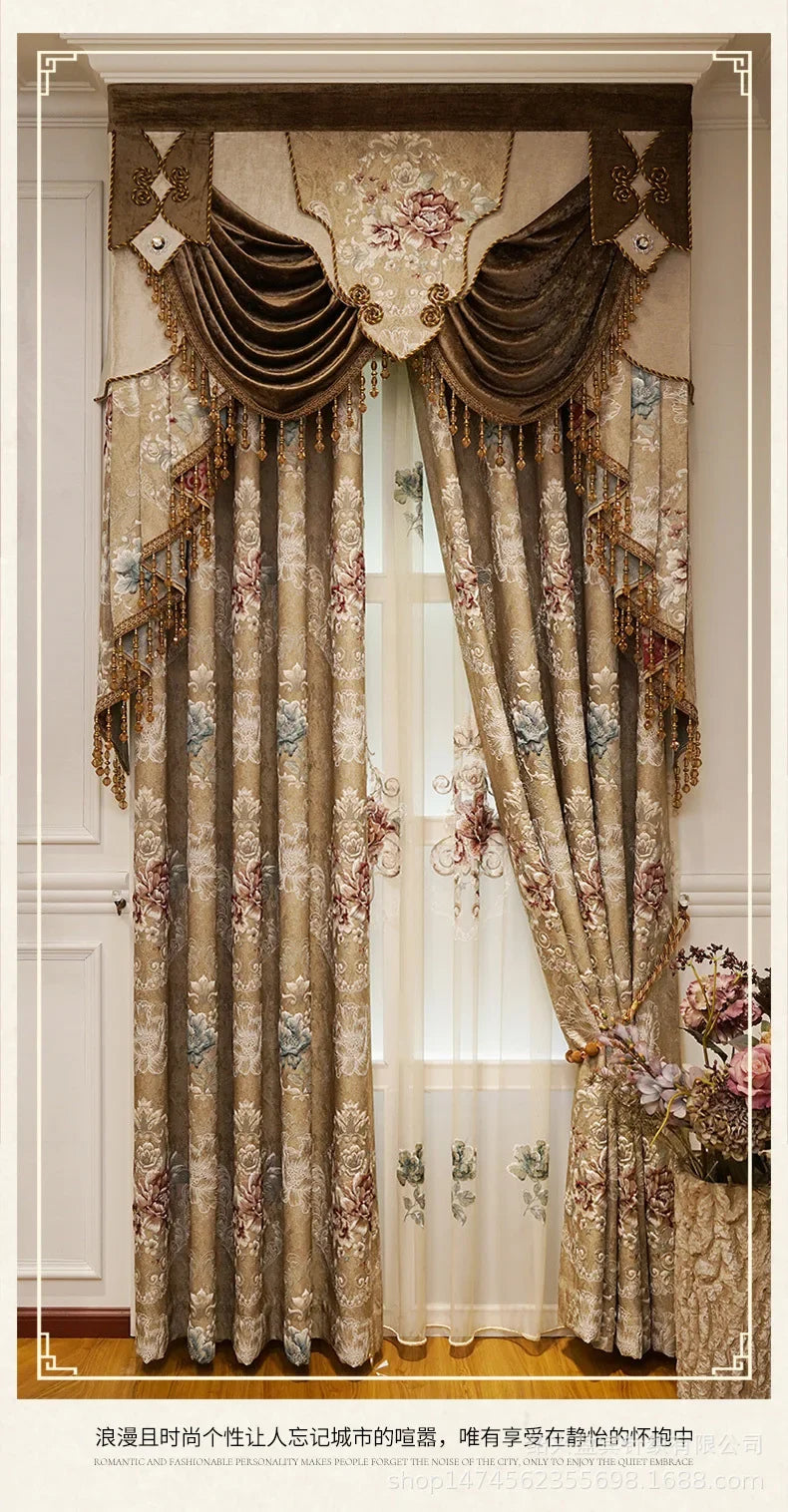 Custom New 3D Embossed Luxury Curtains for Living Dining Room Bedroom European Flower High-end Textured Noble Valance Tulle Cort