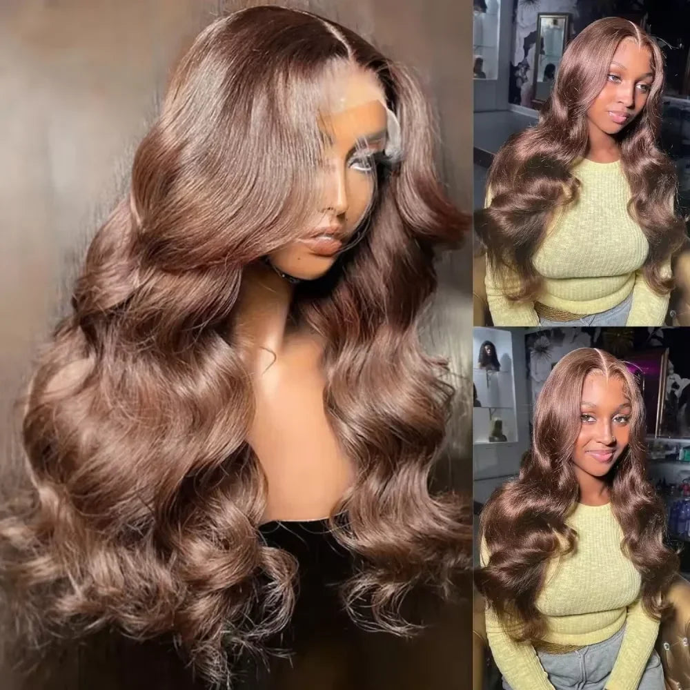 13x6 Chocolate Brown Body Wave Lace Front Wig 16-36 Inch Lace Frontal Wig 100% Human Hair Pre Plucked Colored Human Hair Wig