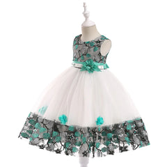 Kids Party Dresses For Girls Flower Embroidery Dress Gown For Infant 1st Birthday Wedding Bow Princess Baptism Christmas Dress