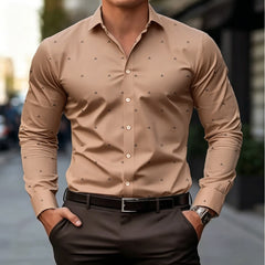 Men's Lightweight Long Sleeve Shirt With Subtle Geometric Dot Print Slim Fit Breathable Fabric For Formal Casual Daily Social Oc